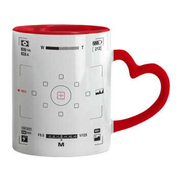 Camera viewfinder, Mug heart red handle, ceramic, 330ml