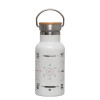 Metallic thermos (Stainless steel) White with wooden lid (bamboo), double-walled, 350ml