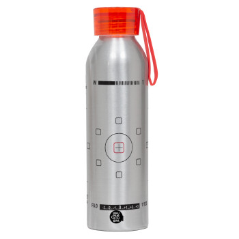 Camera viewfinder, Αλουμινένιο Αθλητικό Μπουκάλι 650ml – Ασημί με Κόκκινο Καπάκι και Λουράκι Σιλικόνης