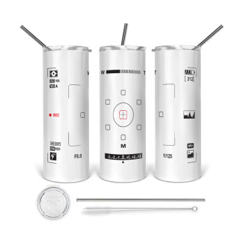 Camera viewfinder, Tumbler ποτήρι θερμό από ανοξείδωτο ατσάλι 600ml, με μεταλλικό καλαμάκι & βούρτσα καθαρισμού