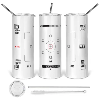 Camera viewfinder, Tumbler ποτήρι θερμό από ανοξείδωτο ατσάλι 600ml, με μεταλλικό καλαμάκι & βούρτσα καθαρισμού