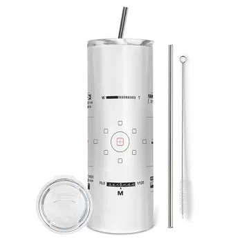 Camera viewfinder, Tumbler stainless steel 600ml, with metal straw & cleaning brush