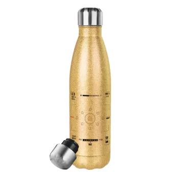 Camera viewfinder, Glitter gold stainless steel thermos bottle, double-walled, 500ml