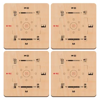 Camera viewfinder, ΣΕΤ x4 Σουβέρ ξύλινα τετράγωνα plywood (9cm)