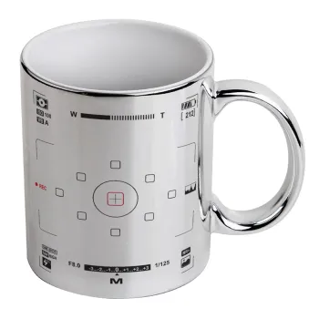 Camera viewfinder, Mug ceramic, silver mirror, 330ml
