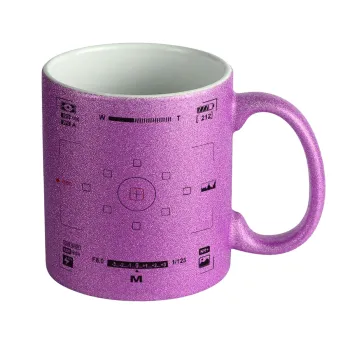 Camera viewfinder, Κούπα Μωβ Glitter που γυαλίζει, κεραμική, 330ml
