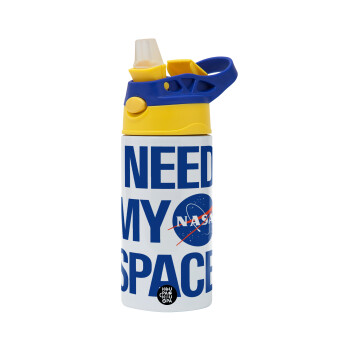 I need my space, Children's hot water bottle, stainless steel, with safety straw, green, blue (360ml) BPA FREE