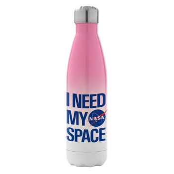 I need my space, Μεταλλικό παγούρι θερμός Ροζ/Λευκό (Stainless steel), διπλού τοιχώματος, 500ml