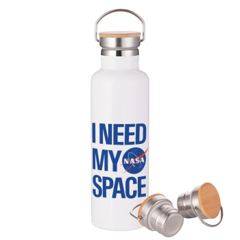 I need my space, Stainless steel White with wooden lid (bamboo), double wall, 750ml