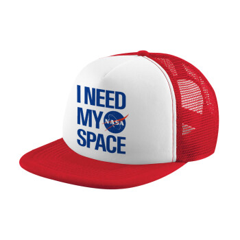 I need my space, Καπέλο Ενηλίκων Soft Trucker με Δίχτυ Red/White (POLYESTER, ΕΝΗΛΙΚΩΝ, UNISEX, ONE SIZE)