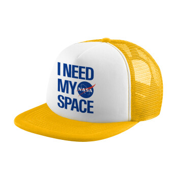 I need my space, Καπέλο Ενηλίκων Soft Trucker με Δίχτυ Κίτρινο/White (POLYESTER, ΕΝΗΛΙΚΩΝ, UNISEX, ONE SIZE)