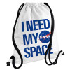 I need my space, Τσάντα πλάτης πουγκί GYMBAG λευκή, με τσέπη (40x48cm) & χονδρά κορδόνια