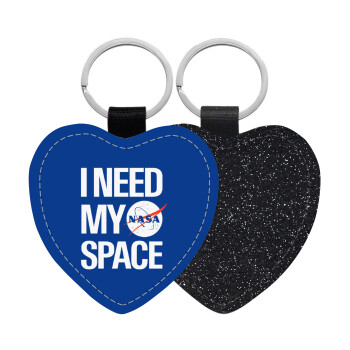 I need my space, Μπρελόκ PU δερμάτινο glitter καρδιά ΜΑΥΡΟ