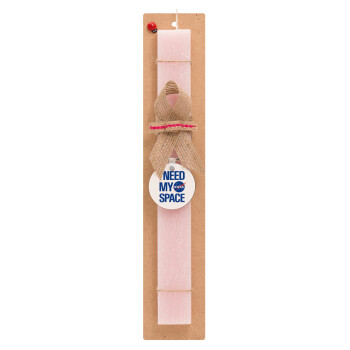 I need my space, Easter Set, wooden keychain & scented flat Easter candle (30cm) (PINK)