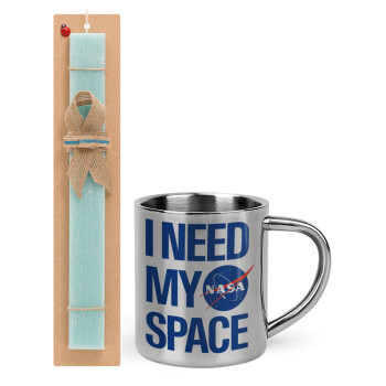 I need my space, Easter Set, metallic thermal cup (300ml) & aromatic flat Easter candle (30cm) (TURQUOISE)