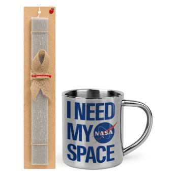 I need my space, Πασχαλινή Λαμπάδα με μεταλλική κούπα θερμό (300ml) & κερί αρωματικό πλακέ (30cm) (ΓΚΡΙ)