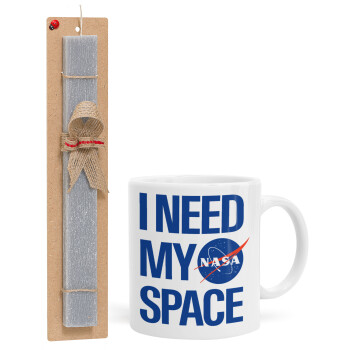 I need my space, Πασχαλινή Λαμπάδα με Κούπα κεραμική (330ml) & κερί αρωματικό πλακέ (30cm) (ΓΚΡΙ)