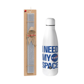 I need my space, Easter Set, metallic stainless thermos bottle (500ml) & scented flat Easter candle (30cm) (GRAY)