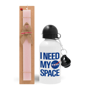 I need my space, Πασχαλινή Λαμπάδα με παγούρι μεταλλικό αλουμινίου (500ml) & κερί αρωματικό πλακέ (30cm) (ΡΟΖ)