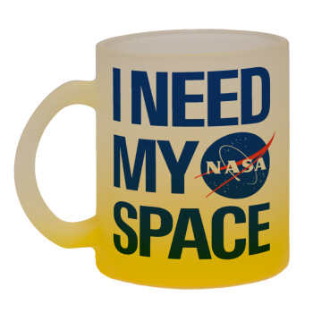 I need my space, Κούπα γυάλινη δίχρωμη με βάση το κίτρινο ματ, 330ml