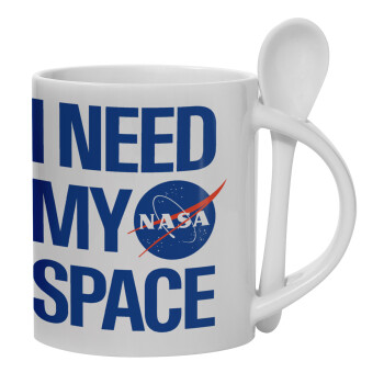 I need my space, Ceramic coffee mug with Spoon, 330ml (1pcs)