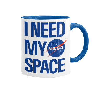 I need my space, Mug colored blue, ceramic, 330ml