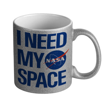 I need my space, Κούπα Ασημένια Glitter που γυαλίζει, κεραμική, 330ml