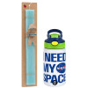 Easter Set, Children's thermal stainless steel bottle with safety straw, green/blue (350ml) & aromatic flat Easter candle (30cm) (TURQUOISE)