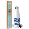 Easter Set, metallic stainless steel water bottle (750ml) & aromatic flat Easter candle (30cm) (TURQUOISE)