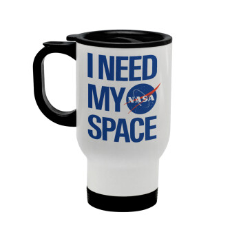 I need my space, Stainless steel travel mug with lid, double wall white 450ml