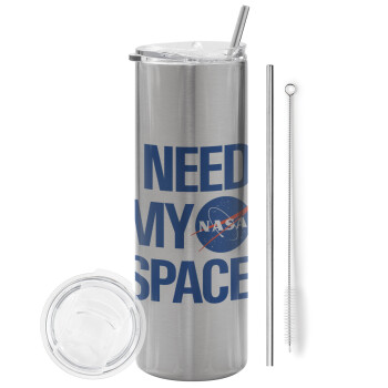 I need my space, Eco friendly stainless steel Silver tumbler 600ml, with metal straw & cleaning brush