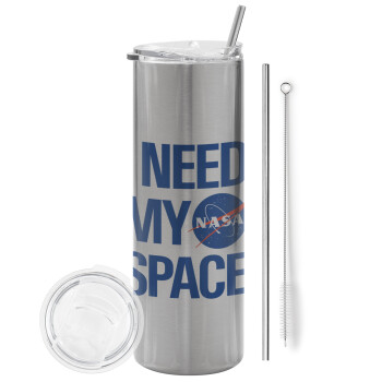 I need my space, Tumbler stainless steel Silver 600ml, with metal straw & cleaning brush