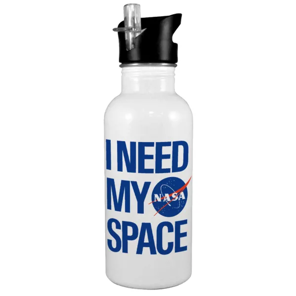 I need my space — White water bottle with straw, stainless steel 600ml