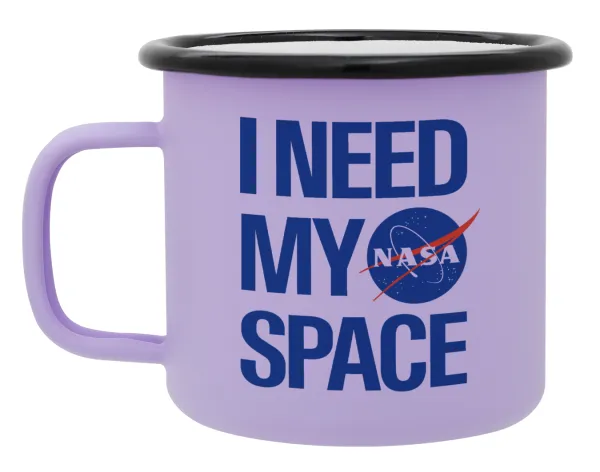 I need my space — Metal enamel mug, matte light pastel purple, 360ml