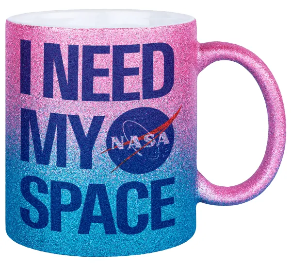 I need my space — Gold/blue glitter mug, ceramic, 330ml