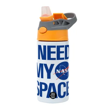 I need my space, Παιδικό παγούρι θερμό, ανοξείδωτο, με καλαμάκι ασφαλείας, Πορτοκαλί/Γκρι (360ml) BPA-FREE