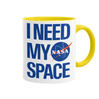 I need my space, Κούπα χρωματιστή κίτρινη, κεραμική, 330ml