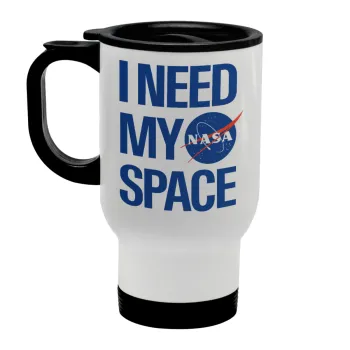 I need my space, Κούπα ταξιδιού ανοξείδωτη με καπάκι, διπλού τοιχώματος (θερμό) λευκή 450ml