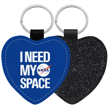 I need my space, Μπρελόκ PU δερμάτινο glitter καρδιά ΜΑΥΡΟ