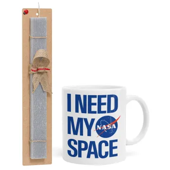 I need my space, Πασχαλινή Λαμπάδα με Κούπα κεραμική (330ml) & κερί αρωματικό πλακέ (30cm) (ΓΚΡΙ)
