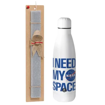 I need my space, Easter Set, metallic stainless thermos bottle (500ml) & scented flat Easter candle (30cm) (GRAY)
