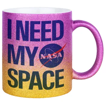 I need my space, Κούπα Χρυσή/Ροζ Glitter, κεραμική, 330ml