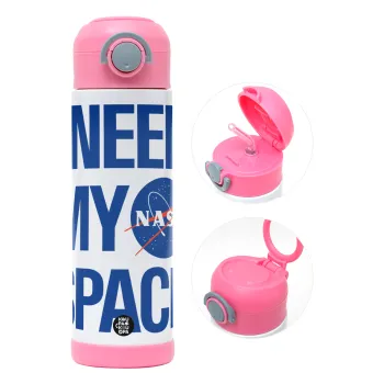 I need my space, Παιδικό παγούρι θερμό, ανοξείδωτο, με καλαμάκι ασφαλείας, ΡΟΖ (500ml)