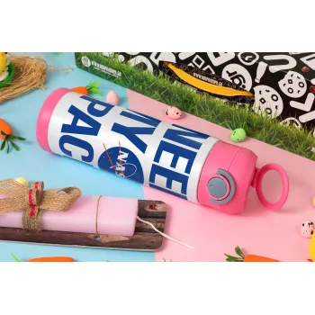 I need my space, Easter candle, Childrens hot water bottle, stainless steel, with safety straw, PINK (500ml)