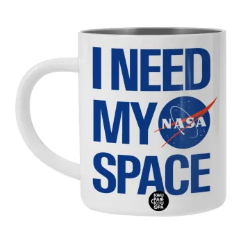 I need my space, Λευκή Ανοξείδωτη Μεταλλική Κούπα 450ml - Διπλού Τοιχώματος 