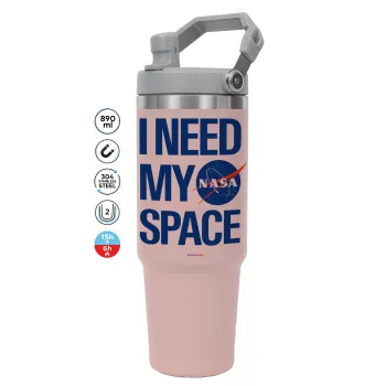 I need my space, Pink color, 890ml (30oz) stainless Steel Tumbler with Handle