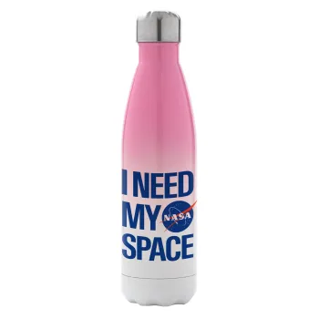 I need my space, Μεταλλικό παγούρι θερμός Ροζ/Λευκό (Stainless steel), διπλού τοιχώματος, 500ml