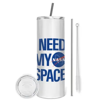 I need my space, Tumbler ποτήρι θερμό από ανοξείδωτο ατσάλι 600ml, με μεταλλικό καλαμάκι & βούρτσα καθαρισμού