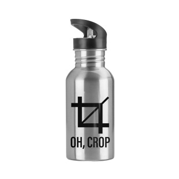 Oh Crop, Water bottle Silver with straw, stainless steel 600ml