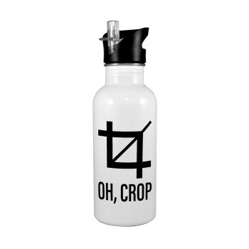 Oh Crop, White water bottle with straw, stainless steel 600ml